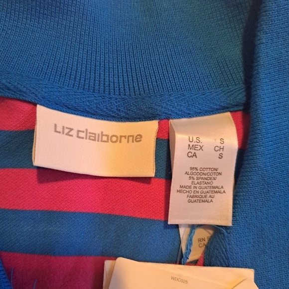 Liz Claiborne women's size Small pink & blue striped polo shirt, new - Picture 3 of 5